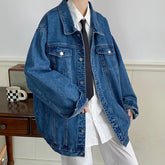 HEARUJOY - New Blue Denim Jacket Men Vintage Jean Coats Streetwear Fashion Casual Men Jean Jackets Solid Color Turn Down Collar Denim Coats
