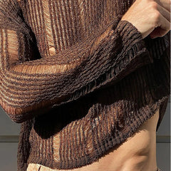 Hearujoy New Arrivals 2024 Audumn Sexy Hollow Mesh Knit T-shirts Men Streetwear Pullovers Solid Long Sleeve Crew Neck Tees Mens Clothing