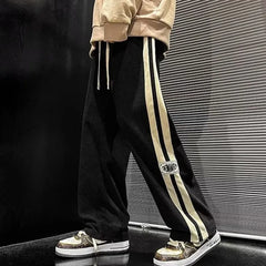 HEARUJOY - Side Striped Corduroy Wide-Leg Pant Men Korean Fashion Hip Hop Cargo Pant Loose Casual Straight Sports Outdoor Running Pant