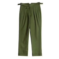 HEARUJOY - Vintage Green Gurkha Pants For Men Adjustable Waist Buckle Cotton Naples Trousers Fashion Casual Loose Ankle-Length Cargo Pants