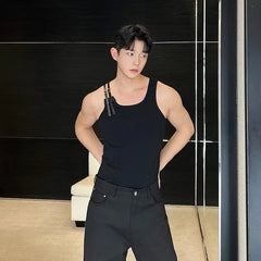 Hearujoy 2024 New Casual Adjustable PU Leather Straps Sleeveless Vest Korean Personality Design Fashion Slim Top Tank Top