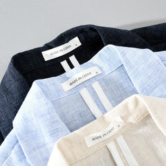 HEARUJOY - 100% Linen Men's Sold Color Fresh Basic Blazer Suit Business Casual Coat Fashion Formal Dress Loose Suit Jacket