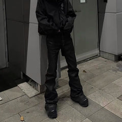 Hearujoy Y2k Streetwear Wax Leather Strecth Jeans for Men and Women Ropa Hombre Baggy Flare Pants Oversized Straight Denim Trousers