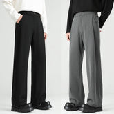 HEARUJOY - Autumn New Men's Black Gray Suit Pants Loose Straight Drape Solid Color Elastic Business Work Casual Trousers Fashion Clothing