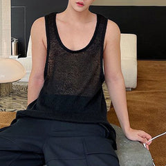 Hearujoy Mens Sexy See-Through Vest 2024 New Genderless Fashion Nightclub Youth Trend Personalized Solid Color Loose Thin Tank Top Unisex