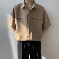 HEARUJOY - White Man Shirt Short Sleeve Shirts for Men Plain High Quality Luxury with Collar New in Designer Vintage Summer Casual Silk