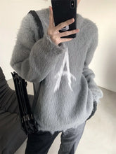 Hearujoy Y2k seahorse gray round neck pullover sweatshirt American retro couple Korean version trend brand loose fashion gothic style top