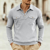 HEARUJOY - Trendy Pockets Button Mens Polo Sweatshirts Autumn Vintage Solid Color Polo Neck Shirts Men Spring New Casual Lapel Polo Shirt