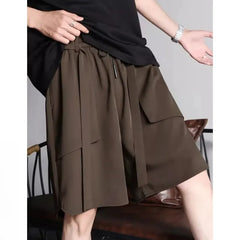 Hearujoy Summer Ice Silk Straight Suit Shorts Men's Summer Thin Beach Pants Loose Peplum Casual Five Points Pants Ties