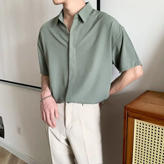 HEARUJOY - Green Black White Man Shirt Short Sleeve Plain Shirts for Men Cheap Brand Sale New in High Quality Luxury Summer with Collar