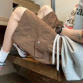 HEARUJOY - Baggy with Draw String Half Elastic Waist Mens Cargo Shorts Solid Loose Pockets Wide Short Pants for Men Long Bermuda New in Y2k