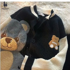 HEARUJOY - Bear Cardigan Sweater Men Women Design Knitted Sweater Lazy Couple Jacket Trendy
