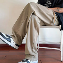 HEARUJOY - Summer Casual Pants Men Fashion Straight Ice Silk Pants Men Streetwear Hip-hop Loose Pleated Pants Mens Beige Trousers M-3XL