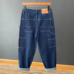 HEARUJOY - Vintage High Street Hip Hop Jeans For Men Spring Autumn Loose Wide Leg Big Pocket Overalls Trendy Y2K Neutral Denim Cargo Pants