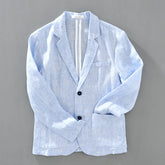 HEARUJOY - 100% Linen Men's Sold Color Fresh Basic Blazer Suit Business Casual Coat Fashion Formal Dress Loose Suit Jacket