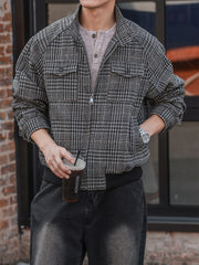 HEARUJOY - New Casual Zip-up Stand Collar Men's Jackets 2025 Autumn Winter Outdoor Fashion Houndstooth Jacket Coats men Stylish Outerwear