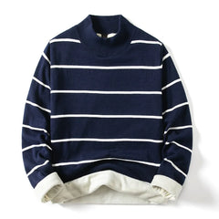 HEARUJOY - Fashion Pullover Navy Black Striped Knitted Sweater Men Women's Autumn Winter Round Neck Casual Korean Trend Cotton Clothing