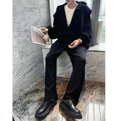 Hearujoy 2024 Autumn V-neck Coat Trendy Handsome Set Casual Loose Heavy Weight Hooded sweatshirt Set Fashionable Outdressing tracksuits