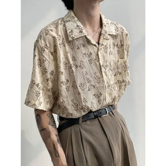 Hearujoy 2024 Summer New Thin Floral Shirt Men Short Sleeve Japanese Retro Lapel Casual Print Loose All-match Hawaiian Shirt for Men