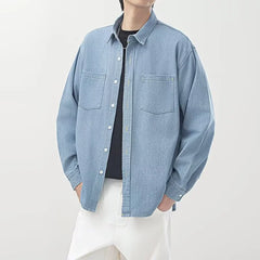 HEARUJOY - Mens Womens Spring Autumn New Solid Color Casual Denim Shirt American Retro Couples Fashion Loose Button Down Outerwear Premium