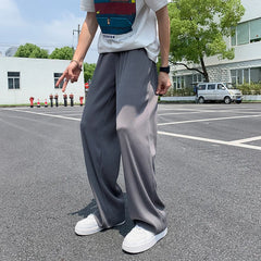 Hearujoy Summer Pleated Pants Men Oversized Gray Black Casual Trousers Men Japanese Streetwear Loose Wide Leg Pants Mens Ice Silk Pants