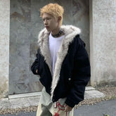 Hearujoy American Retro Woolen Collar Hooded Cotton Jacket Winter Thick Plush Top Men Street Hip-Hop Gothic Harajuku Oversize Jacket Coat