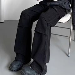 HEARUJOY - American Tie Dye Cargo Pants Mens Autumn Vintage High Street Straight Leg Trousers Casual Multi Pocket Loose Overalls Male