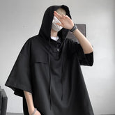 Hearujoy 5 Colors Summer Hooded T shirt Men Korean Half Sleeve Pullover Streetwear Loose T-shirt Tops Drawstring Men Clothing 5XL-M