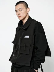 Hearujoy Techwear Sleeveless Jacket Zipper Men's Cardigan Male Black Biker Cargo Vest for Men Motorcyclist Vest Men Safari Style