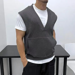 HEARUJOY - Oversized Men Vest Spring Autumn V-neck Sleeveless Sweatshirt Fashion Leisure Tank Top Fat Tshirts Coat Plus Size Suitable 150KG