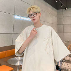 Hearujoy Men's Suede Oversized Printed T-shirt Loose Casual Tops Tshirts Men Clothing Women Short Sleeve Tees Streetwear 5XL-M