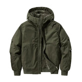 HEARUJOY - Men's New Autumn and Winter Cotton Jacket with Fleece Thickened Cargo Flight Short Plus Size Hooded Quilted Jacket
