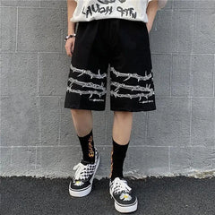 Hearujoy Mens Casual Shorts Summer Hip-Hop Street Harajuku Style Personalized Print Simple Sports Shorts Boys Loose Straight Pants