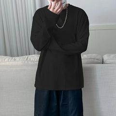 HEARUJOY - Autumn British Striped Round Neck Long Sleeve T-Shirt Japanese Korean Soild Color Casual Breathable Bottoming Shirt Men