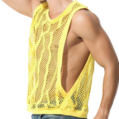 Hearujoy Mens Fitness Vest Sleeveless Nightclub Sexy Mesh Transparent Hollow Vest Casual See-Through Fishnet Muscle T-Shirt Vest