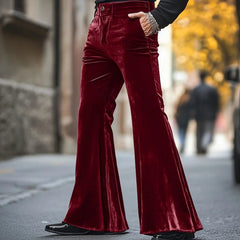 HEARUJOY - Men's Velvet Pants with Pockets, Solid Color Comfortable Soft, Daily Wear Fashionable Street-style Trousers