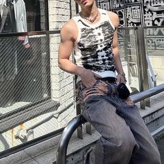 Hearujoy Mens Casual Street Tie Dye Tight Sports Bodybuilding Vest New Genderless Fashion Sexy Youth Printed Tank Top Unisex