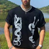 Hearujoy Men's Casual T-Shirt Fashionable Trendy Hip-Hop High Street Y2k Retro Snake Pattern Loose Cotton Top Spring And Summer