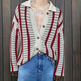 Hearujoy Fashion Stitching Contrast Knitted Cardigan Men's Lapel Collar Niche Design Retro Sweater Unisex Coat Versatile Striped Knitwear