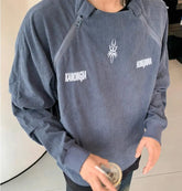 HEARUJOY - High Street Embroidered Sweatshirt Mens Corduroy Half Zipper Design Trend Tops Round Neck Letters Harajuku Pullover Shirt