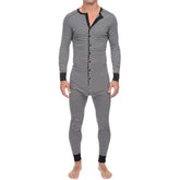 HEARUJOY - Striped One-Piece Sleepsuit Men's Slim-Fit Long-Sleeve Autumn-Winter New Homewear