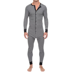 HEARUJOY - Striped One-Piece Sleepsuit Men's Slim-Fit Long-Sleeve Autumn-Winter New Homewear