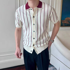 HEARUJOY - Men's Summer Knitted Striped Short Sleeve T-Shirt