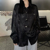 Hearujoy Mens Chinese Style Dragon Totem Printed Shirt 2024 Spring New Fashion Versatile Satin Streetwear Retro Long Sleeve Top Unisex