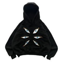 Hearujoy Y2k Hip Hop trend Harajuku Sweatshirt Fashion Loose casual pullover hoodie Men retro Demon Eyes zipper embroidery design hoodie
