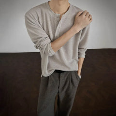 HEARUJOY - Autumn New Men's Knitted Long-Sleeved T-Shirt American Retro Fashion Trend Leisure High Street Loose Simple Men's Tops