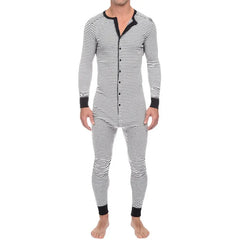 HEARUJOY - Striped One-Piece Sleepsuit Men's Slim-Fit Long-Sleeve Autumn-Winter New Homewear