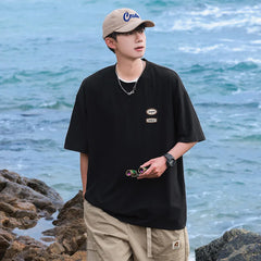 HEARUJOY - Korean Fashion Ins Trendy Brand Street Printed T Shirt Couple Summer Y2k Simple Hip-hop White Black Round Neck Sports Top Tees