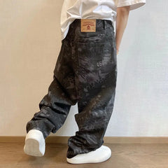 Hearujoy Mens Casual Pants Fashionable Trendy Y2k High Street Hip-Hop Retro Snake Pattern Loose Jeans Spring And Autumn New Style