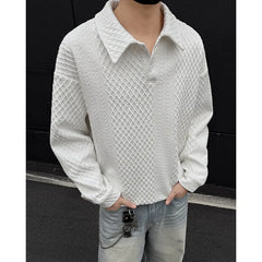 HEARUJOY - White Lapel Hoodie Men Fashion Casual Sweatshirt Men Streetwear Korean Loose Pullover Hoodie Mens Polo Shirt Plus Size 4XL